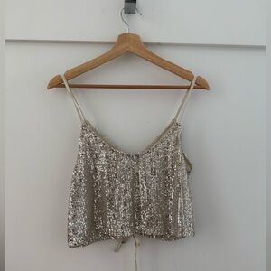 Sequin Silver Blush Crop Top in size M